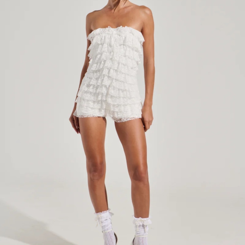 White Ruffled Strapless Romper